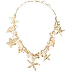 ✨Ruoffeta Women Gold Shell Starfish Conch Chunky Costume Mermaid JewelryNecklace